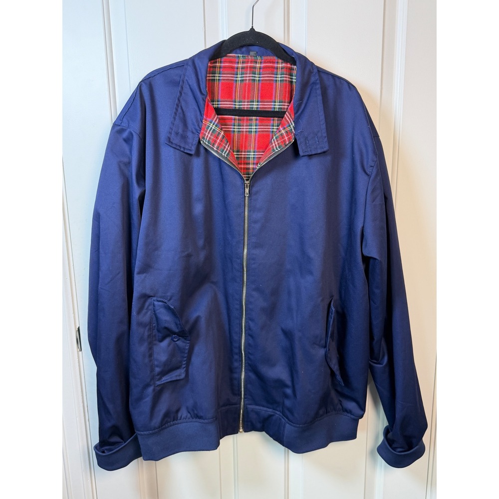 Vintage Harrington Jacket Navy Blue Red Tartan Plaid Lining Full Zip Mens 4XL